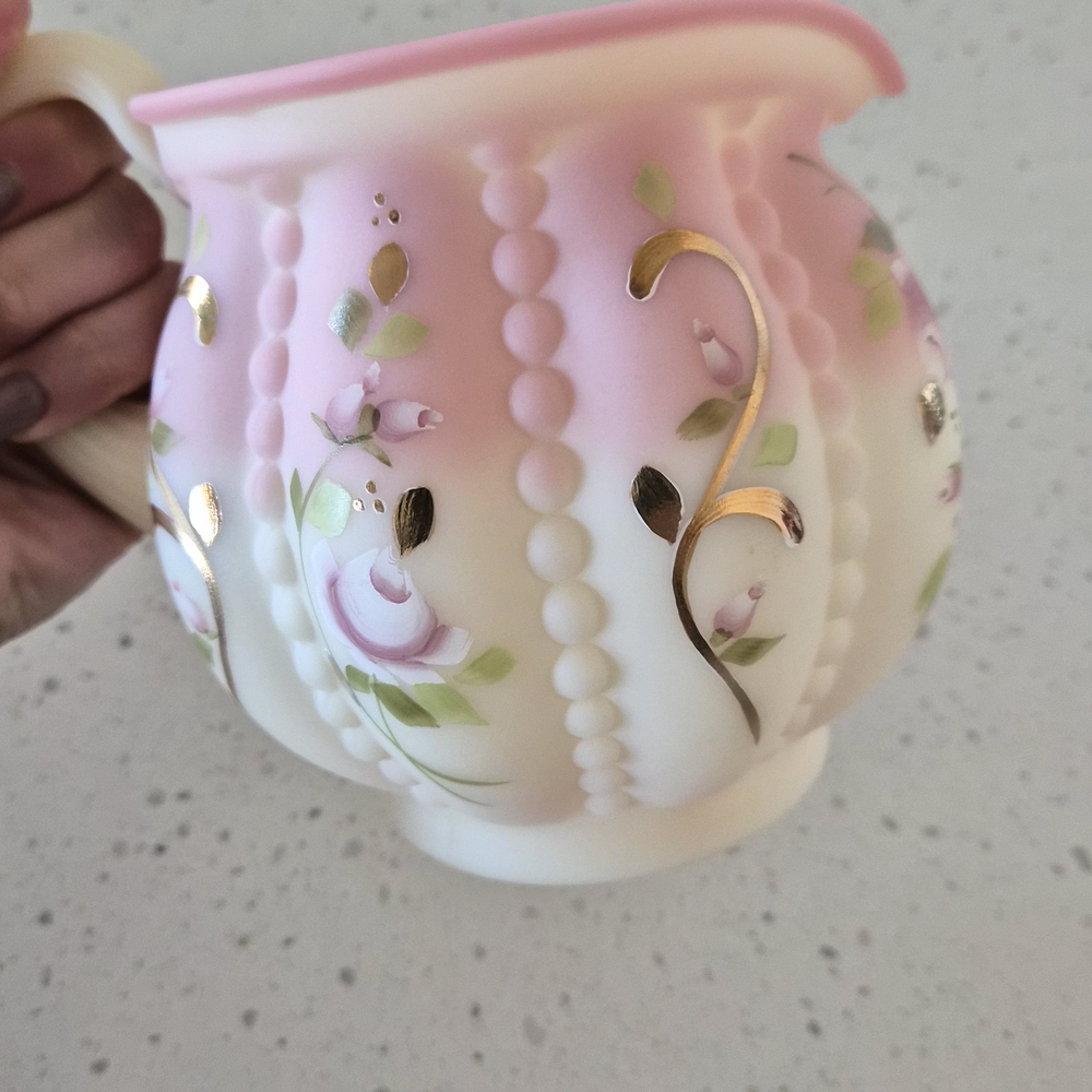 Pink and White Floral Ceramic Pitcher